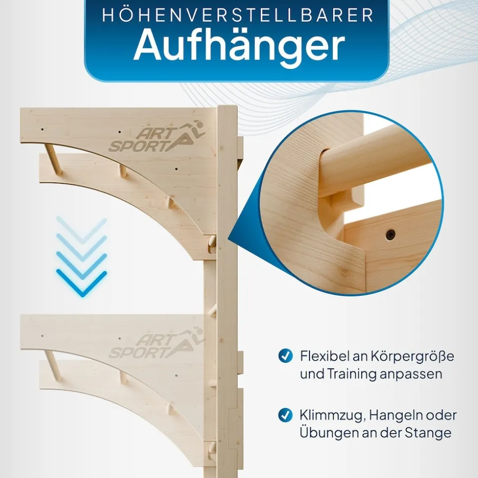 ArtSport Sprossenwand für Erwachsene - Indoor Klettergerüst aus Holz mit Klimmzugstange - Natur