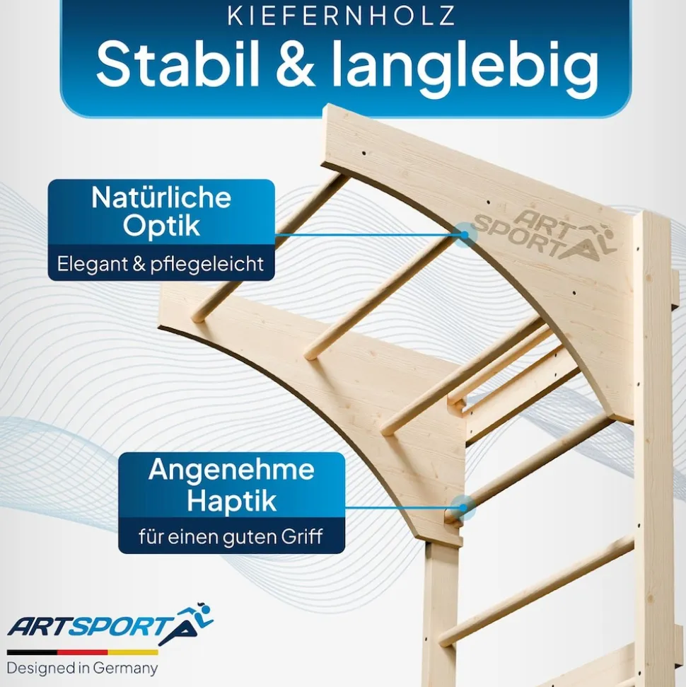 ArtSport Sprossenwand für Erwachsene - Indoor Klettergerüst aus Holz mit Klimmzugstange - Natur