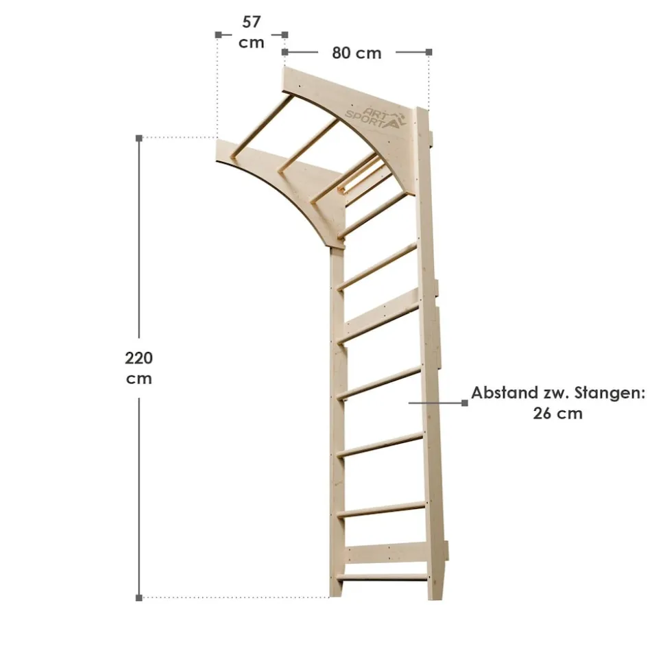 ArtSport Sprossenwand für Erwachsene - Indoor Klettergerüst aus Holz mit Klimmzugstange - Natur