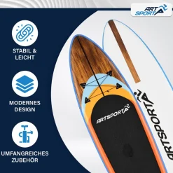 ArtSport Stand Up Paddle Board Beach Rocker – Aufblasbares SUP Board Set bis 150 kg - Weiß & Bunt