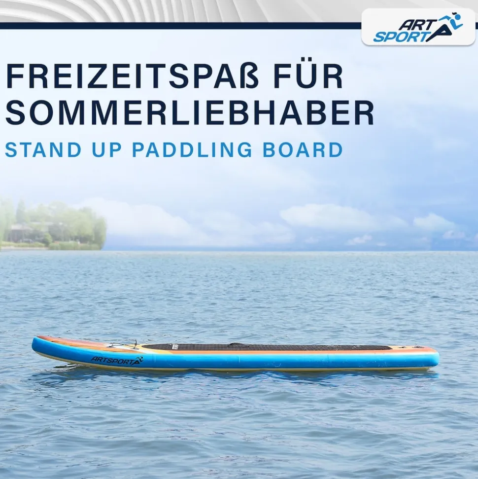 ArtSport Stand Up Paddle Board Beach Rocker – Aufblasbares SUP Board Set bis 150 kg - Weiß & Bunt