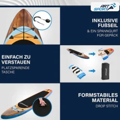 ArtSport Stand Up Paddle Board Beach Rocker – Aufblasbares SUP Board Set bis 150 kg - Weiß & Bunt