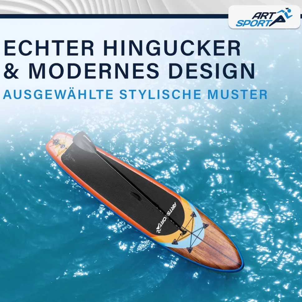 ArtSport Stand Up Paddle Board Beach Rocker – Aufblasbares SUP Board Set bis 150 kg - Weiß & Bunt