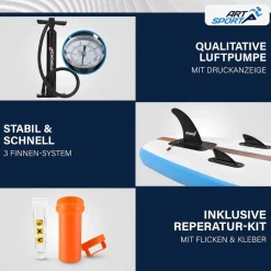 ArtSport Stand Up Paddle Board Beach Rocker – Aufblasbares SUP Board Set bis 150 kg - Weiß & Bunt