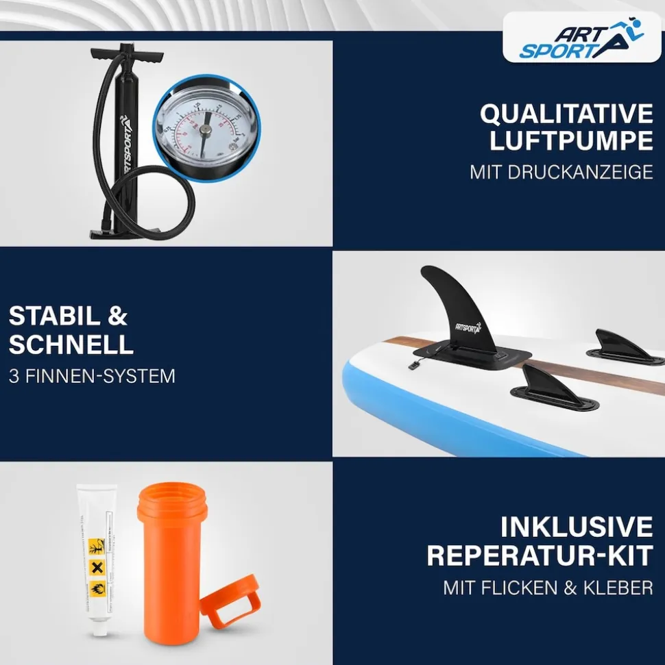 ArtSport Stand Up Paddle Board Beach Rocker – Aufblasbares SUP Board Set bis 150 kg - Weiß & Bunt