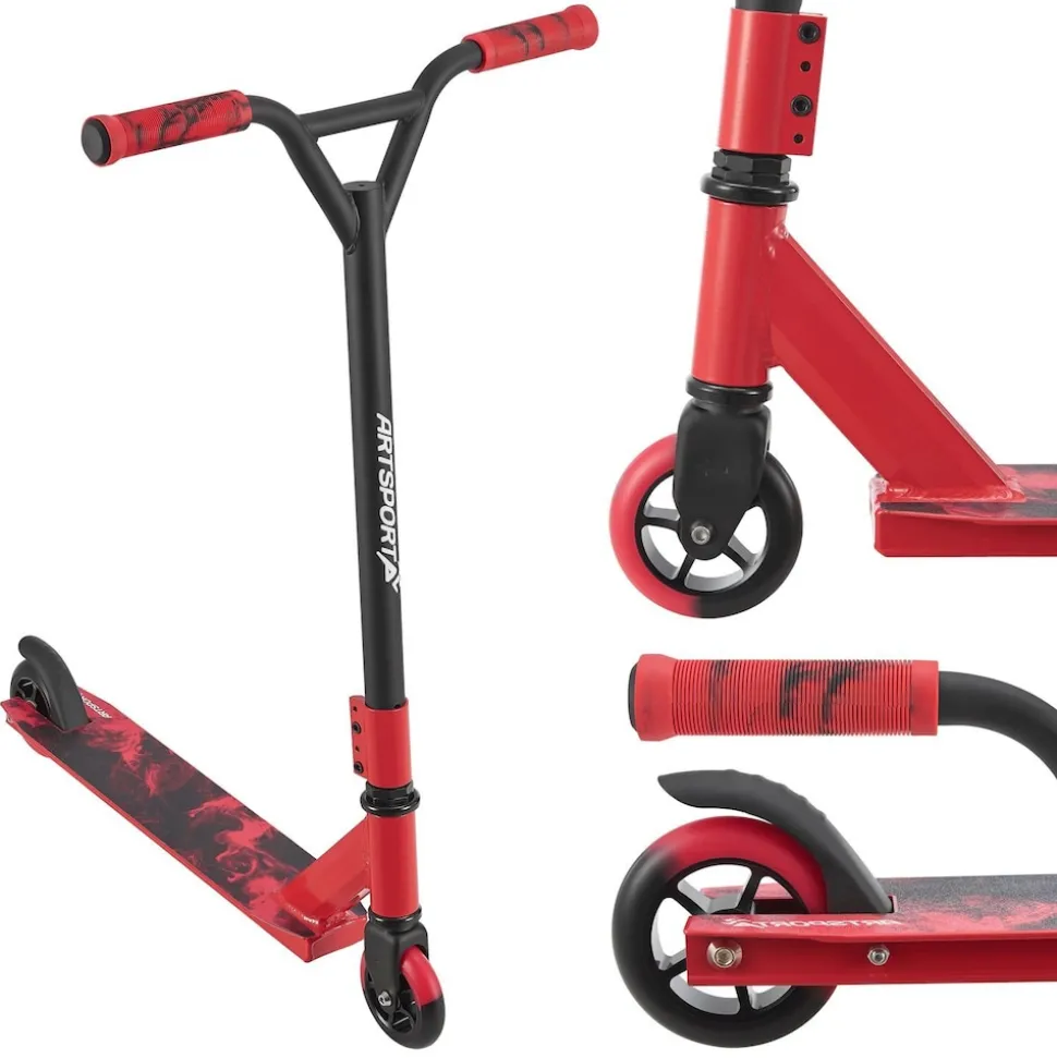ArtSport Stunt Scooter Red Smoke - Trick Roller für Kinder & Jugendliche - Tretroller Rot Schwarz