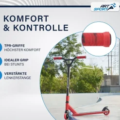 ArtSport Stunt Scooter Red Smoke - Trick Roller für Kinder & Jugendliche - Tretroller Rot Schwarz
