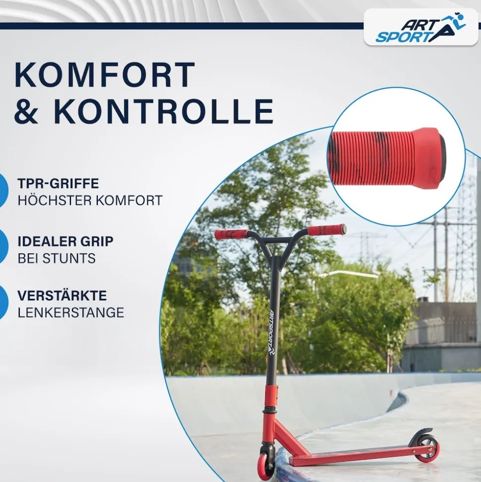 ArtSport Stunt Scooter Red Smoke - Trick Roller für Kinder & Jugendliche - Tretroller Rot Schwarz