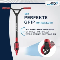 ArtSport Stunt Scooter Red Smoke - Trick Roller für Kinder & Jugendliche - Tretroller Rot Schwarz