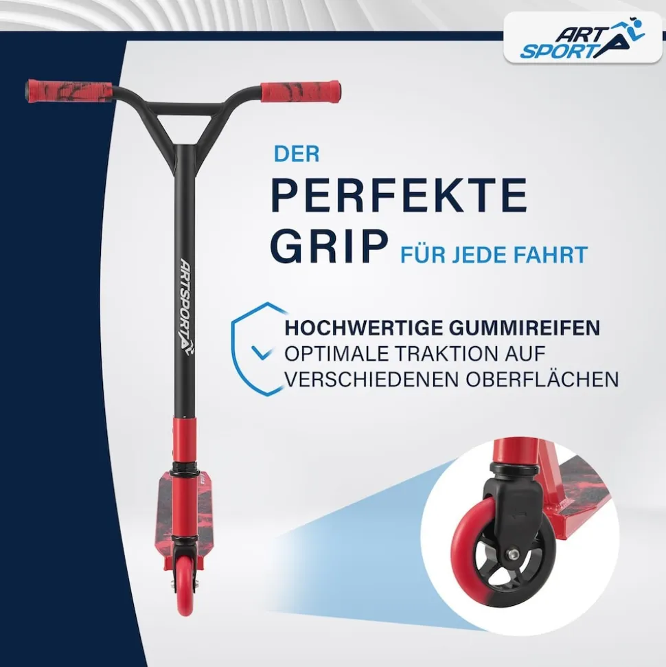 ArtSport Stunt Scooter Red Smoke - Trick Roller für Kinder & Jugendliche - Tretroller Rot Schwarz