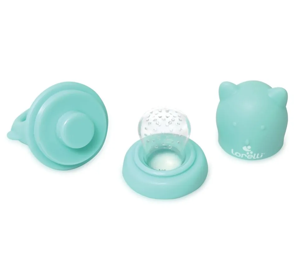 Baby Care Fruchtsauger 2 in 1, Beißring, Beikostsauger, Fütterhilfe, Schutzkappe türkis