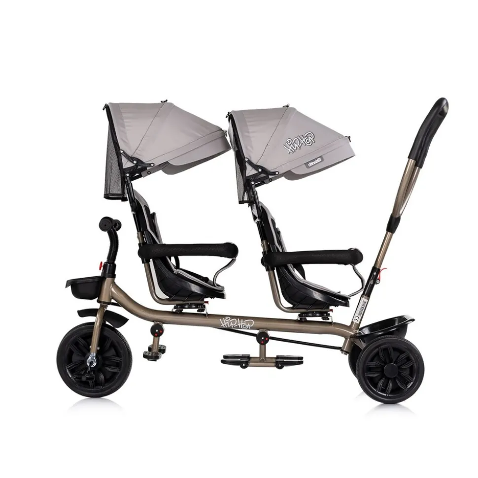 Babyshoppen Geschwisterdreirad Hip Hop, Schiebegriff, Sitze 360° drehbar, Gurte hellbraun