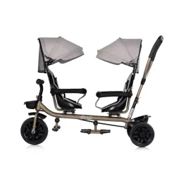 Babyshoppen Geschwisterdreirad Hip Hop, Schiebegriff, Sitze 360° drehbar, Gurte hellbraun