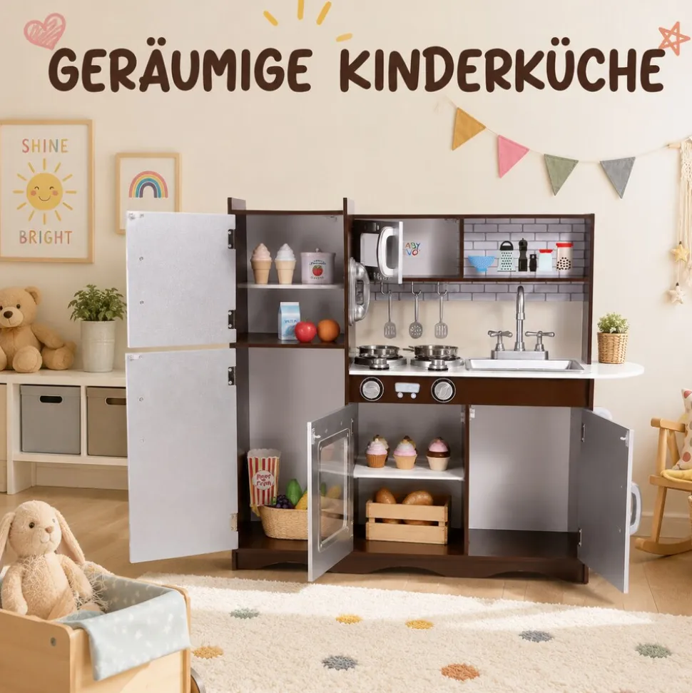 Baby Vivo Kinderküche Spielküche aus Holz - Toni in Braun