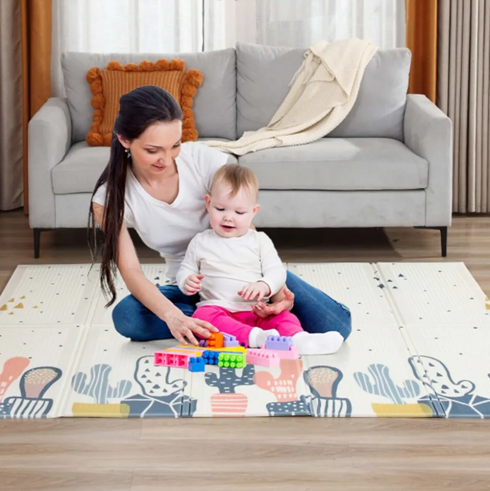Baby Vivo Spielmatte / Spielteppich für Kinder doppelseitig mit Straße 200 x 180 cm - Kaktus