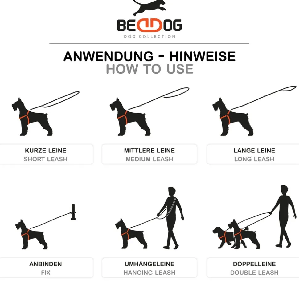 BedDog Hundeleine SPIKE verstellbar in 3 Längen Führleine, Laufleine