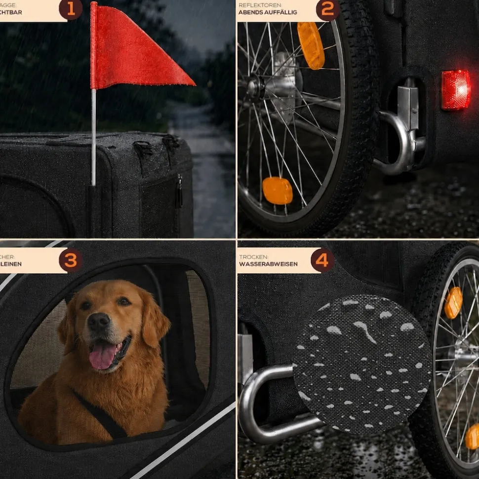 BENNO® Hundefahrradanhänger LUNA Kleintierfahrradanhänger Buggy faltbar, schwarz