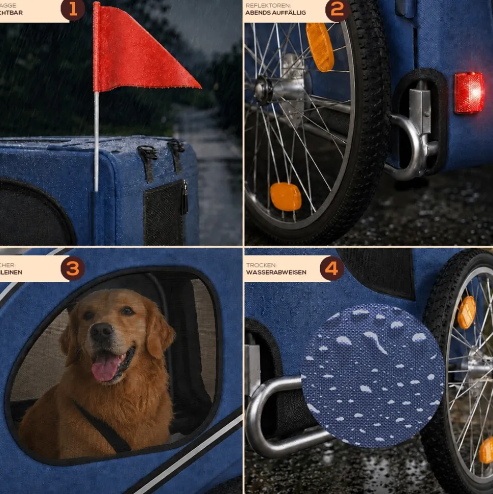 BENNO® Hundefahrradanhänger LUNA Kleintierfahrradanhänger Buggy faltbar, blau