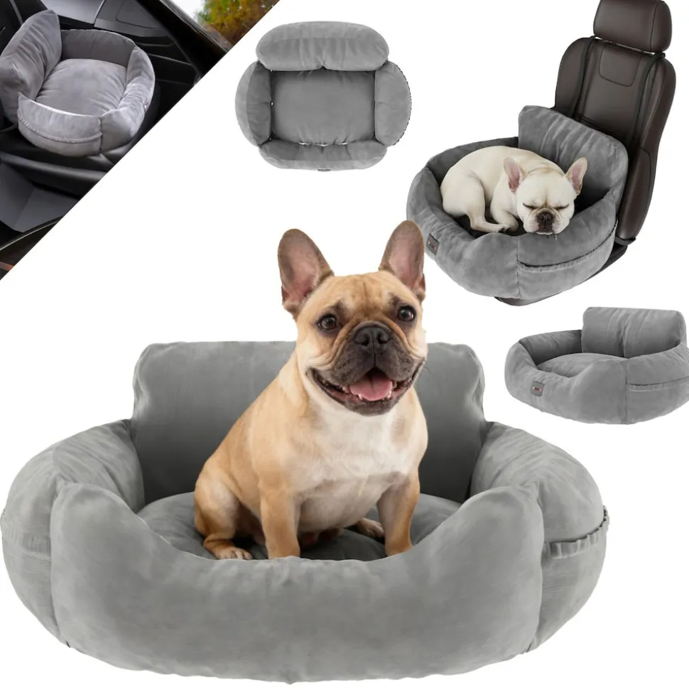 BENNO® Hundesitz BUDDY Autositz für Hunde 55x45x30 cm grau oder anthrazit – sicherer & bequemer Autokorb mit rutschfestem Boden, Gurten & waschbarem Kissen