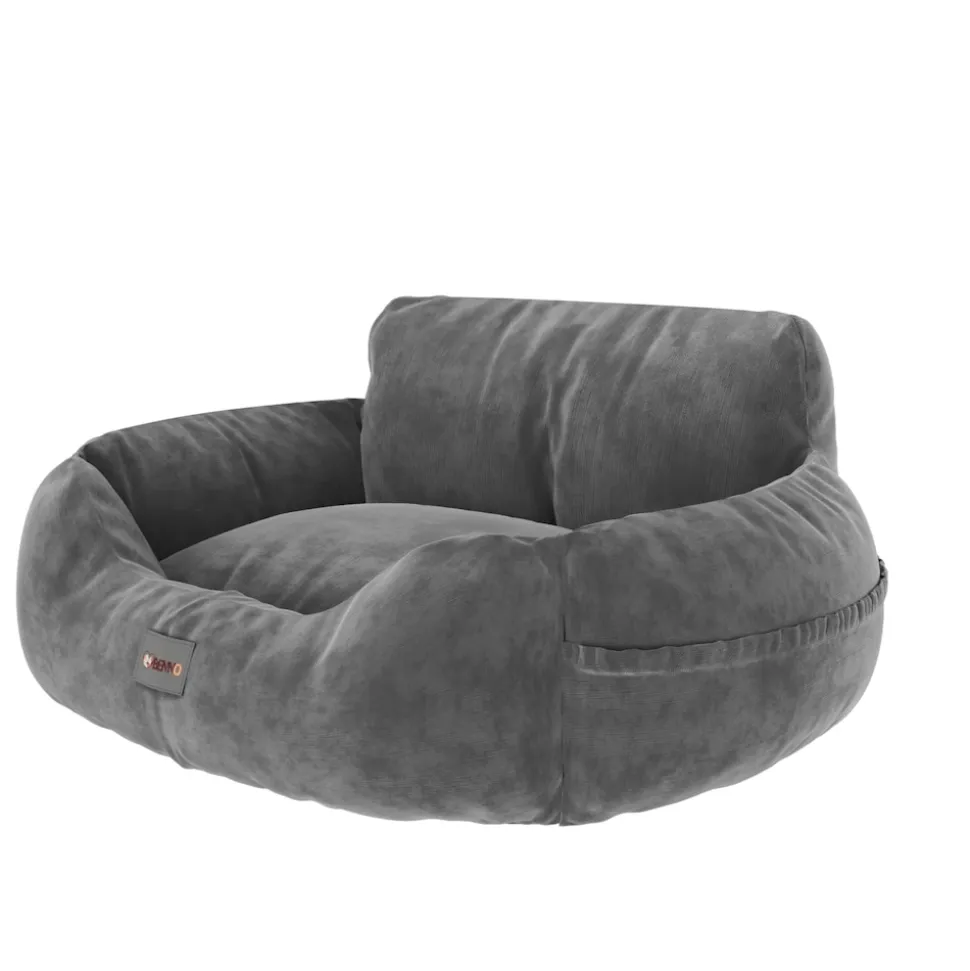 BENNO® Hundesitz BUDDY Autositz für Hunde 55x45x30 cm anthrazit – stabiler Autokorb mit rutschfestem Boden, weicher Polsterung, Gurten & waschbarem Kissen