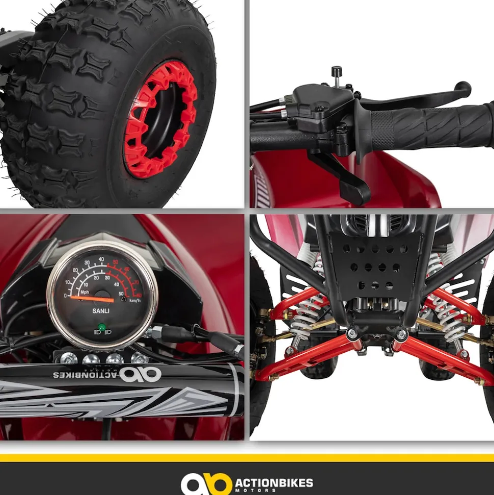 Benzin-Jugend-Quad S-10, 125ccm, ATV, Gepäckträger, Not-Aus-Leine, Halbautomatik, Scheibenbremse (Metallic/Rot)