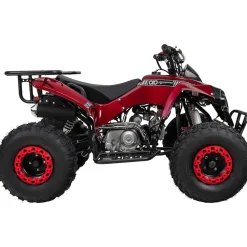 Benzin-Jugend-Quad S-10, 125ccm, ATV, Gepäckträger, Not-Aus-Leine, Halbautomatik, Scheibenbremse (Metallic/Rot)