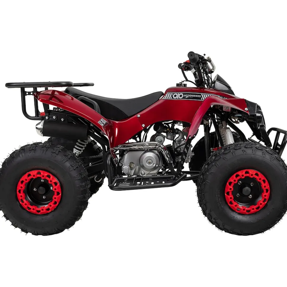 Benzin-Jugend-Quad S-10, 125ccm, ATV, Gepäckträger, Not-Aus-Leine, Halbautomatik, Scheibenbremse (Metallic/Rot)