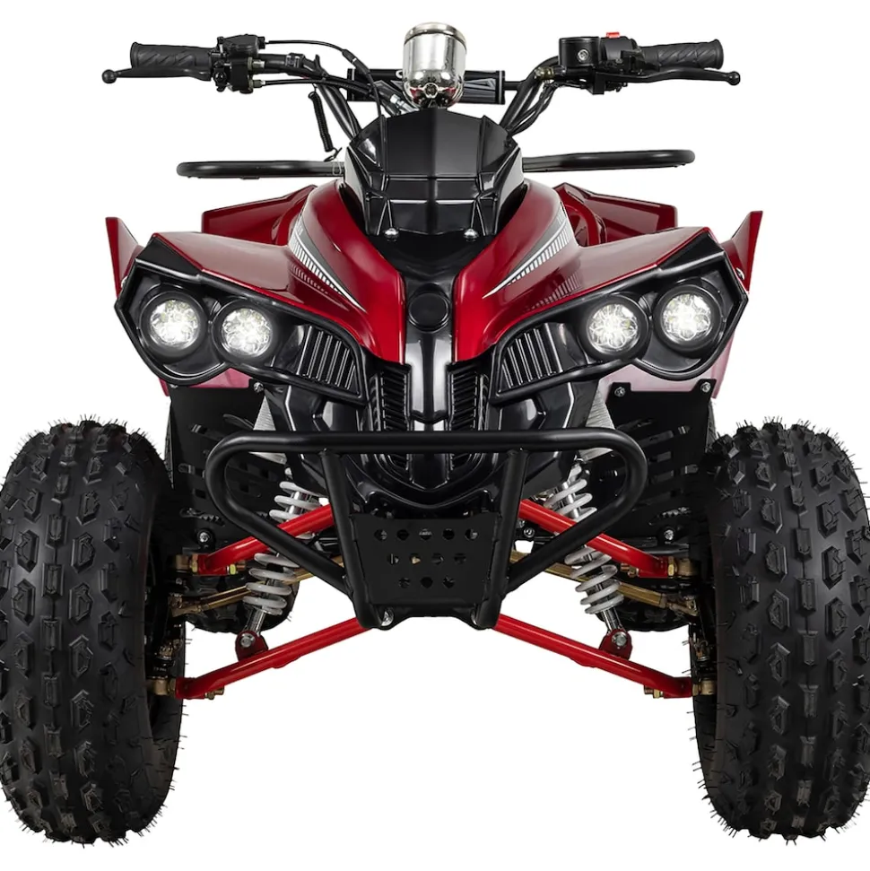 Benzin-Jugend-Quad S-10, 125ccm, ATV, Gepäckträger, Not-Aus-Leine, Halbautomatik, Scheibenbremse (Metallic/Rot)