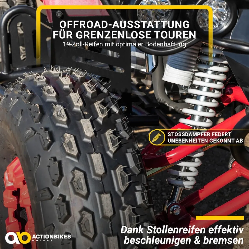 Benzin-Jugend-Quad S-10, 125ccm, ATV, Gepäckträger, Not-Aus-Leine, Halbautomatik, Scheibenbremse (Metallic/Rot)
