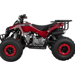 Benzin-Jugend-Quad S-10, 125ccm, ATV, Gepäckträger, Not-Aus-Leine, Halbautomatik, Scheibenbremse (Metallic/Rot)