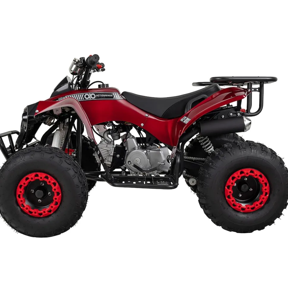Benzin-Jugend-Quad S-10, 125ccm, ATV, Gepäckträger, Not-Aus-Leine, Halbautomatik, Scheibenbremse (Metallic/Rot)