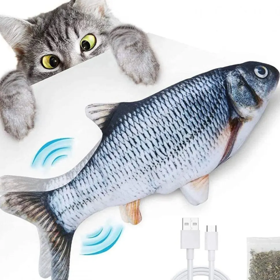 Best Direct® Katzenspielzeug zappelnder Fisch mit Katzenminze Magic Fish