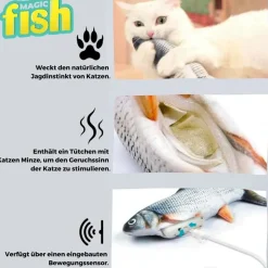 Best Direct® Katzenspielzeug zappelnder Fisch mit Katzenminze Magic Fish