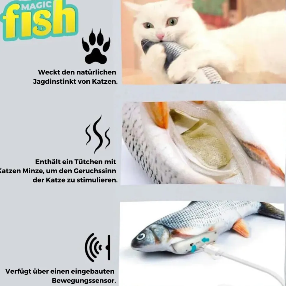 Best Direct® Katzenspielzeug zappelnder Fisch mit Katzenminze Magic Fish