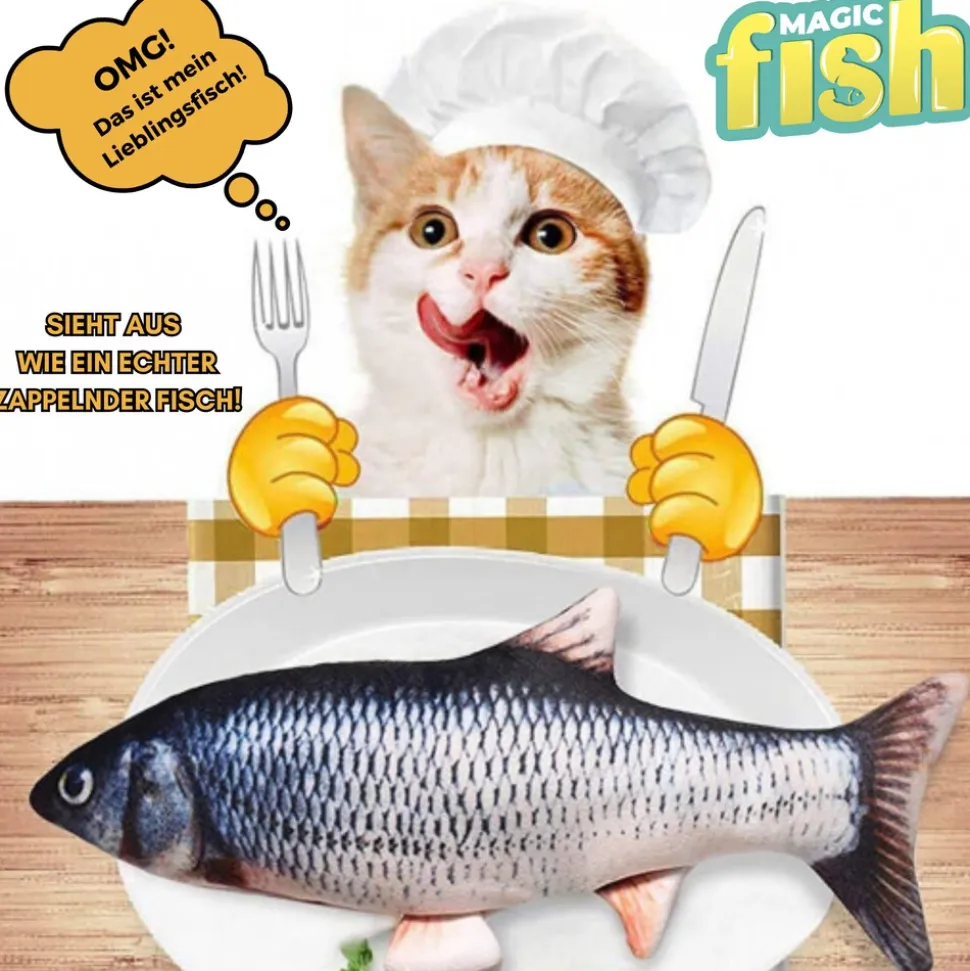 Best Direct® Katzenspielzeug zappelnder Fisch mit Katzenminze Magic Fish