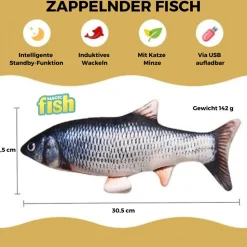 Best Direct® Katzenspielzeug zappelnder Fisch mit Katzenminze Magic Fish