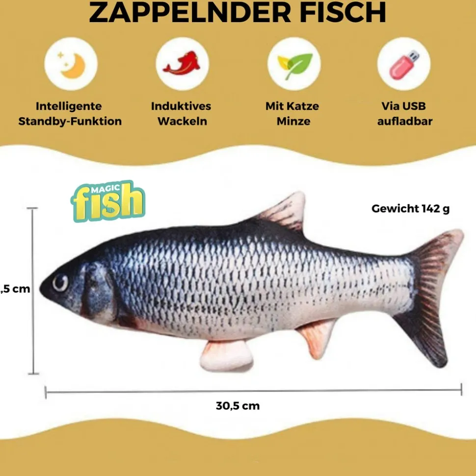 Best Direct® Katzenspielzeug zappelnder Fisch mit Katzenminze Magic Fish