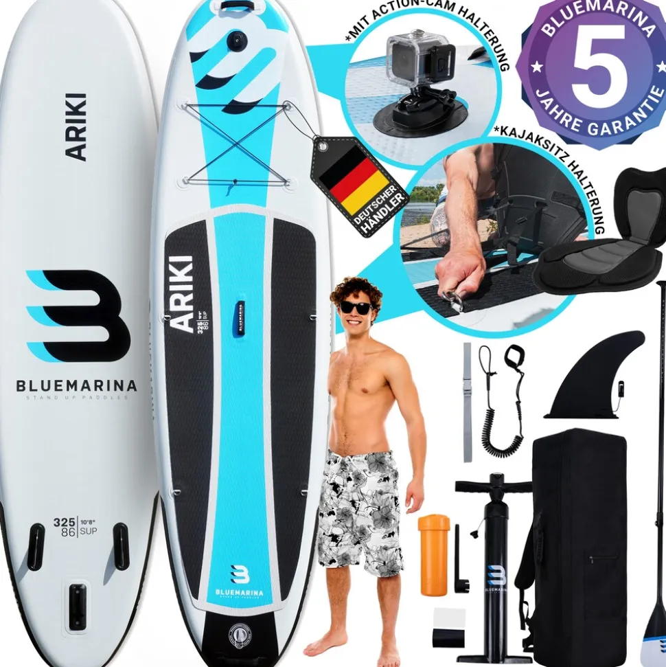 Bluemarina SUP Board Ariki, Stand Up Paddle aufblasbar mit Paddel, Pumpe, Rucksack, 5J Garantie (Classic 2.0, 325x86x16,5cm / 10'8")