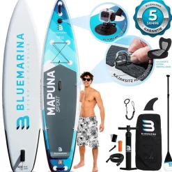 Bluemarina SUP Board Mapuna Sport, Kickpad, Double Layer, Paddel, Pumpe, Rucksack, 5J Garantie