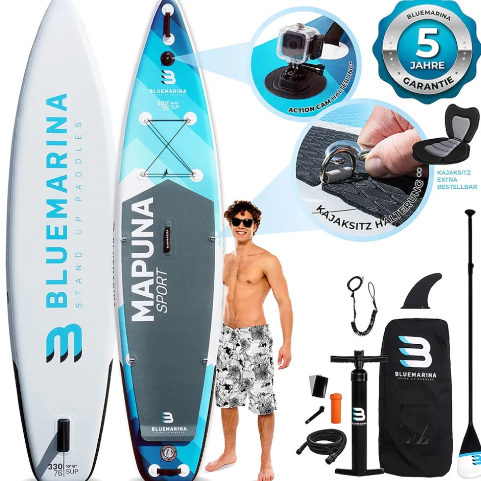 Bluemarina SUP Board Mapuna Sport, Kickpad, Double Layer, Paddel, Pumpe, Rucksack, 5J Garantie