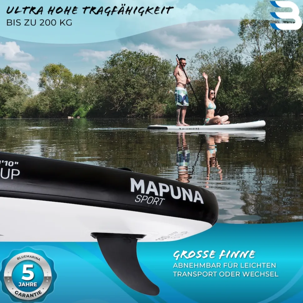 Bluemarina SUP Board Mapuna Sport, Kickpad, Double Layer, Paddel, Pumpe, Rucksack, 5J Garantie