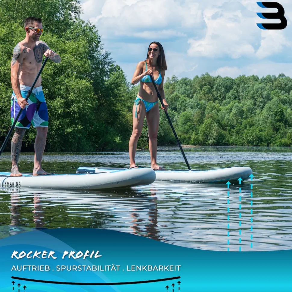 Bluemarina SUP Board Moana, aufblasbar mit Doppelkolben-Pumpe, Paddel, Rucksack, 5J Garantie (Classic 2.0, 325x86x15cm / 10'8")