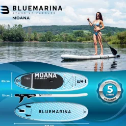 Bluemarina SUP Board Moana, aufblasbar mit Doppelkolben-Pumpe, Paddel, Rucksack, 5J Garantie (Classic 2.0, 325x86x15cm / 10'8