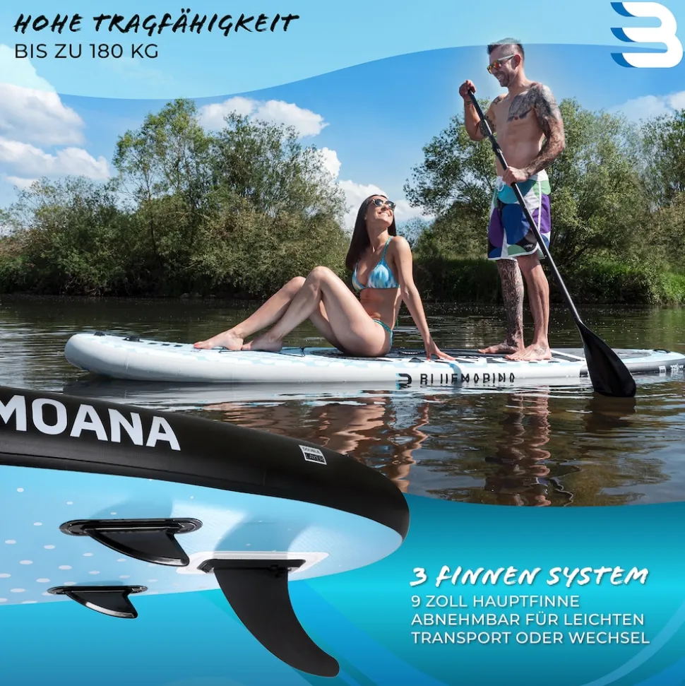 Bluemarina SUP Board Moana, aufblasbar mit Doppelkolben-Pumpe, Paddel, Rucksack, 5J Garantie (Classic 2.0, 325x86x15cm / 10'8")