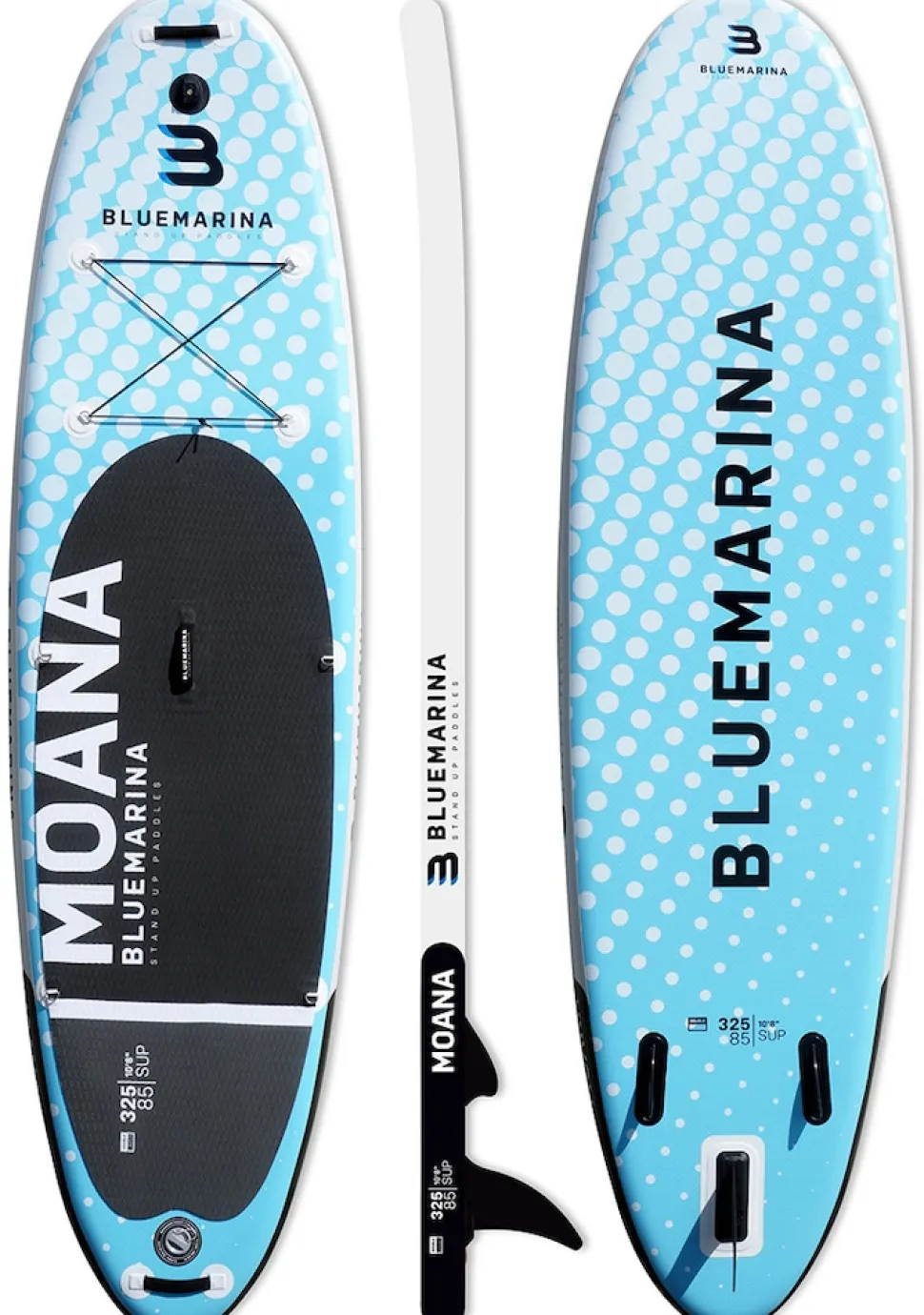 Bluemarina SUP Board Moana, aufblasbar mit Doppelkolben-Pumpe, Paddel, Rucksack, 5J Garantie (Classic 2.0, 325x86x15cm / 10'8")