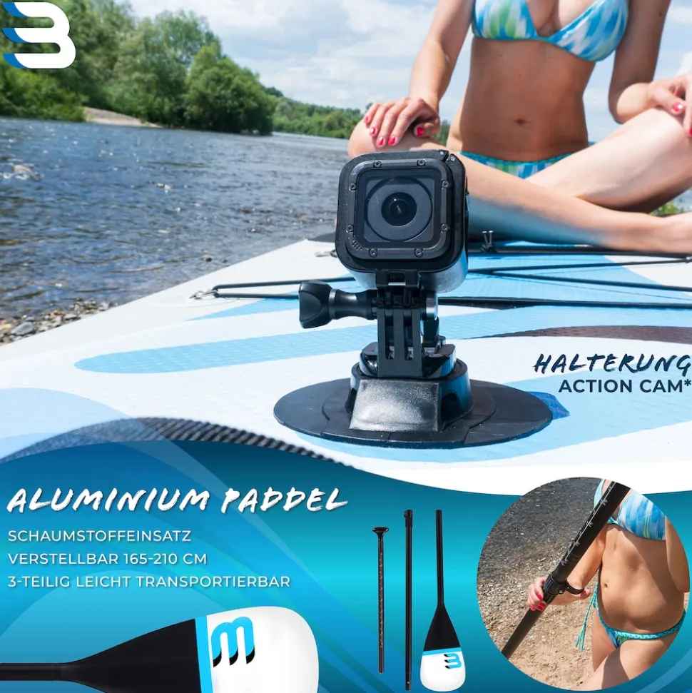 Bluemarina SUP Board Moana, aufblasbar mit Doppelkolben-Pumpe, Paddel, Rucksack, 5J Garantie (Classic 2.0, 325x86x15cm / 10'8")