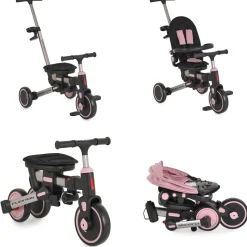 Byox Dreirad Flexton 5 in 1 Laufrad Rückenlehne EVA-Reifen Becherhalter faltbar rosa