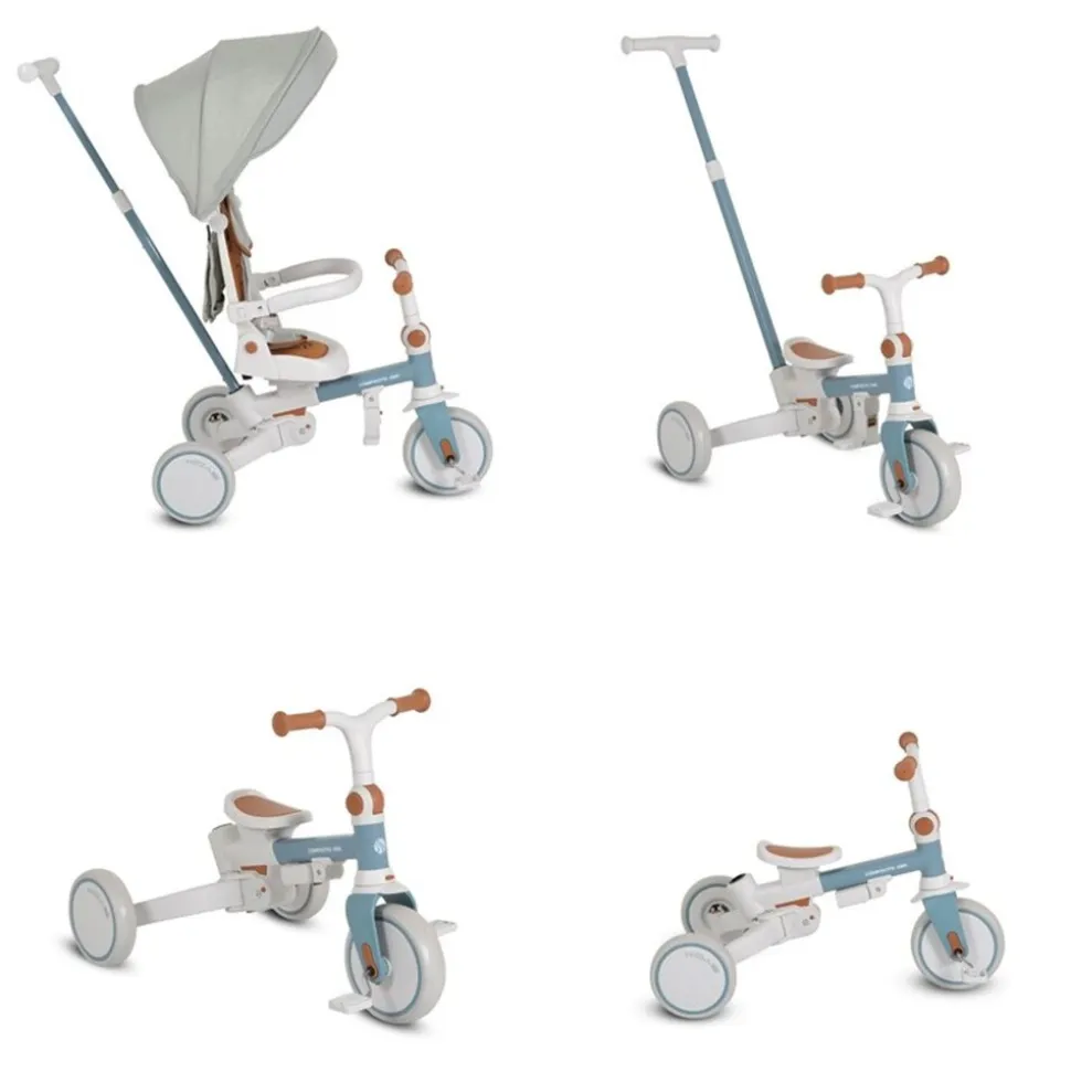 Byox Dreirad, Tricycle Compacto 4 in 1 Schiebegriff klappbar Gurt umbaubar EVA blau