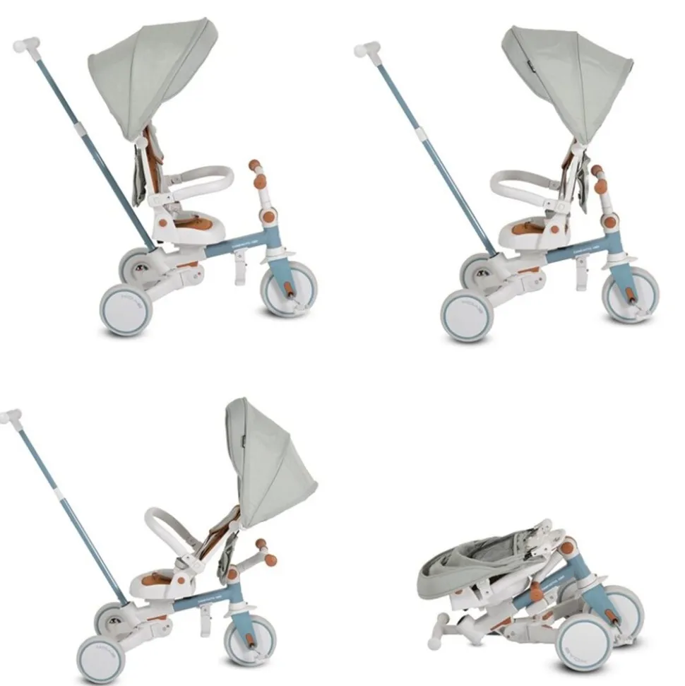 Byox Dreirad, Tricycle Compacto 4 in 1 Schiebegriff klappbar Gurt umbaubar EVA blau