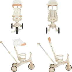 Byox Dreirad, Tricycle Juno 4 in 1 Laufrad Schiebegriff Sitzdrehung Sonnendach weiß beige